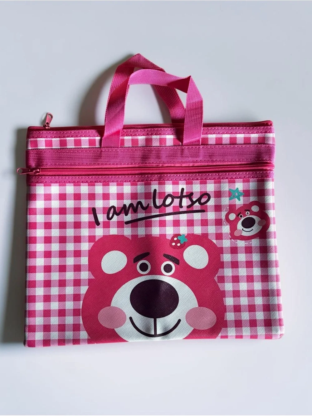 Pink Latso Checkered Zipper Laptop Bag